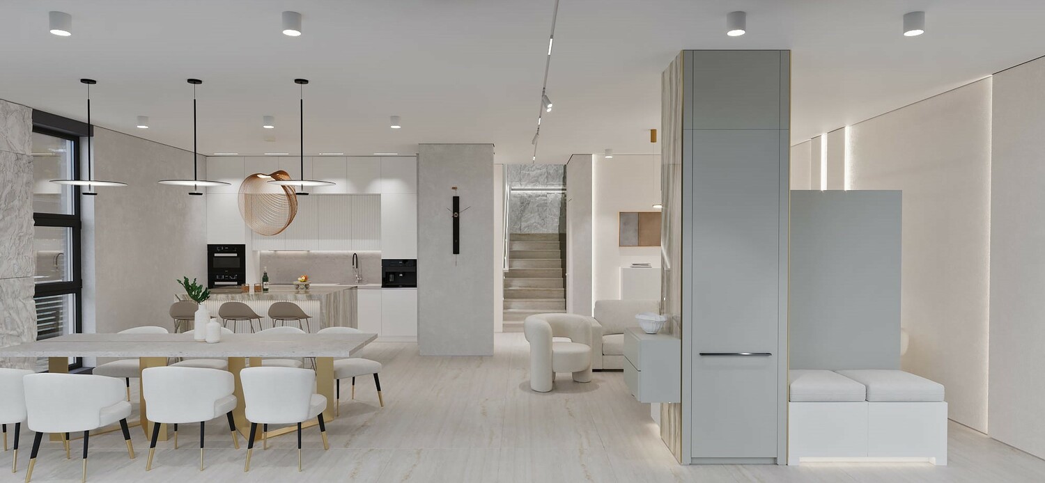 гостиная кухня столовая в доме